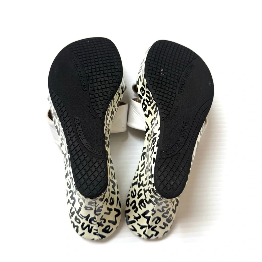 Stuart Weitzman White Leather Graphic Print Mule Wedge Heels Size 8 - Picture 10 of 13